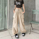 Damen nan weite Cargo-Hose mit Tunnelzugbund, verstellbarem Saum und Mehrfachtaschen Drune – Apricot
