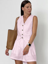 Damen Leinen Zweiteiler – Bluse mit Knöpfen & Shorts im Relaxed Fit – Rosa