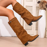 Damen nan knielange Slouch-Stiefel mit spitzer Zehenpartie und niedrigem Blockabsatz Drune – Braun