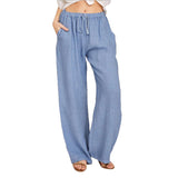 Damen nan weite Leinenhose mit elastischem Bund und Tunnelzug Drune – Hellblau
