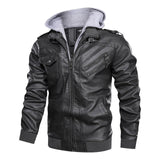 Herren Lederjacke mit abnehmbarer Kapuze und Taschen – Grau