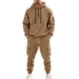 Herren nan technischer Cargo-Jogginganzug mit Halbzip, Kapuze und Mehrfachtaschen Drune – Kamel