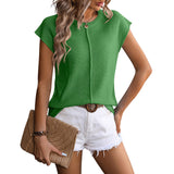 Jade | Damen Strick-Top Kurzarm Rundhals Sommer Casual – Grün