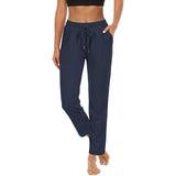 Damen nan komfortable Loungehose mit hohem Bund Tunnelzug Seitentaschen und leichtem Stretch Drune – Hose Nachtblau