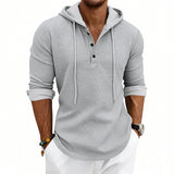 Herren nan lässiges Waffelstrick-Henley Kapuzenpullover mit Knopfleiste Drune – Hellgrau