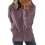 Damen nan Kapuzenjacke mit durchgehendem Reißverschluss, Kängurutaschen und elastischen Bündchen Drune – Rauchviolett