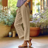 Damen nan lässige Cropped-Hose mit geradem Bein, dezenter Bügelfalte und seitlichen Eingrifftaschen Drune – Dunkelkhaki