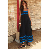Maxikleid für Frauen mit Boho-Schrägstrich-Stil - Lumeyna – Schwarz Falten Blau