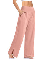 Damen nan weite Yogahose mit hohem Komfortbund, seitlichen Eingrifftaschen und seitlichem Bein-Schlitz Drune – Rosa