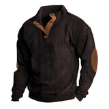 Herren nan rustikaler gerippter Pullover mit Henley-Kragen und lederartigen Ellbogenbesätzen Drune – Dunkelbraun
