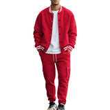 Herren nan College-Bomberjacke mit kontrastbündchen und Cargo-Jogginghose Set Drune – Rot