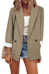 Damen nan legerer Oversize Blazer mit dreiviertelärmeln und kontrastmanschetten Drune – Khaki