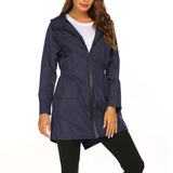 Damen Regenjacke mit Kapuze | Lang – Marineblau