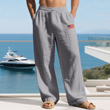 Herren nan lässige Leichtgewicht-Loungehose mit Tunnelzugbund, weitem Bein und Flaggen-Patch Drune – Grau
