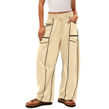 Damen nan weite Lounge-Hose mit Kordelzug, Kontrastpaspelierung und Cargo-Taschen Drune – Apricot