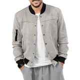 Herren stylische Wildlederjacke mit praktischen Reißverschlusstaschen Aliams – Hellgrau