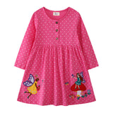 Mädchen Polka-Dots Baumwollkleid mit bezaubernden Feen-Motiven Drune – Rosa