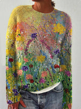 Sofia - Gestrickter Damenpullover mit 3D-Blumenprint – Zitronengelb