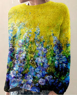 Sofia - Gestrickter Damenpullover mit 3D-Blumenprint – Gelb