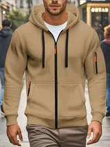 Herren nan funktionale Kapuzenjacke mit durchgehendem Reißverschluss, Ärmeltasche und elastischen Bündchen Drune – Khaki