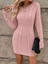 Oriah - Kabelstrick Kleid Mit Rundhalsausschnitt – Rosa
