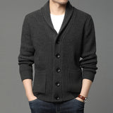 Herren Strickjacke mit hoch geschlossenem Kragen und praktischen Taschen Aliams – Dunkelgrau