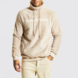 Herren gemütlicher Fleece-Pullover mit hohem Kragen und Kordelzug Aliams – Beige