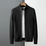 Ovidiu – Gestreifter Strickjacke Mit Reißverschluss – Schwarz