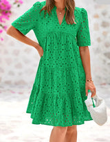 Anjika – Elegantes Sommer Kleid Mit Spitzenrüschen – Grün
