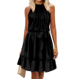 Elegantes Rundhalsausschnitt-Halterkleid - Sommerlicher Style – Schwarz