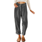 Damen nan weiche weite Cordhose mit hoher Taille, Bundfalten und umgeschlagenem Saum Drune – Dunkelgrau