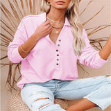 Damen nan lässiges Waffel-Polohemd mit Henley-Knopfleiste und überschnittener Schulter Drune – Rosa