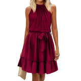 Elegantes Rundhalsausschnitt-Halterkleid - Sommerlicher Style – Burgundisch