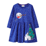 Mädchen Langarmkleid mit Weihnachtsmotiv Drune – Blau