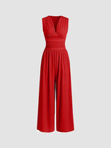 CHARITY – Stilvoller ärmelloser Jumpsuit mit weitem Bein – Rot