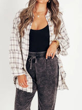 Damen nan oversized Karo-Überhemd mit Fransenbesatz, Brusttaschen und lockerer Passform Drune – Weiß