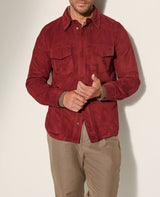 Herren Wildlederjacke mit stilvollen Pattentaschen Aliams – Rot