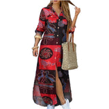Damen nan langes Hemdkleid mit floralem Muster und seitlichem Schlitz Drune – Rot