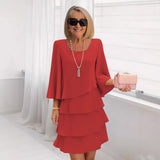 Margaux | Elegantes Midi-Kleid mit Rüschen – Rot