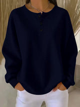 Damen nan Oversized Waffelstrick Henley-Pullover mit Knopfleiste und abgerundetem Saum Drune – Dunkelblau
