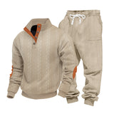 Herren nan Strick-Relax-Set mit Zopfmuster-Halbkragenpullover und Kordel-Jogger Drune – Khaki