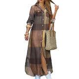 Damen nan langes Hemdkleid mit floralem Muster und seitlichem Schlitz Drune – Khaki