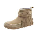 Damen nan Fransen-Mokassin-Stiefelette mit Ziergurt, Schnalle und weicher Gummisohle Drune – Cremeweiß