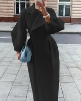 Eleganter Langer Trenchcoat für Damen | Reverskragen – Schwarz