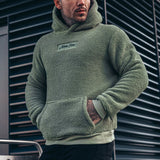 Herren Fleece Hoodie mit Kängurutasche und hohem Kragen Aliams – Olivgrün