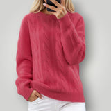 Damen Strickpullover – Warmer Winterpullover langarm – Dunkelrosa