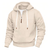 Herren nan Kapuzenpullover mit halbem Reißverschluss, weichem Innenfutter und Leder-Details Drune – Apricot