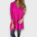 Leona – Locker gestrickte Tunika mit V-Ausschnitt – Rosa