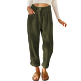 Damen nan weiche weite Cordhose mit hoher Taille, Bundfalten und umgeschlagenem Saum Drune – Olivgrün