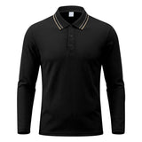 Herren nan langärmliges Piqué-Poloshirt mit Kontrastkragen und Dreiknopfleiste Drune – Schwarz